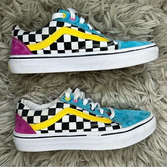 VANS Old Skool Crazy Checks multi color lace up sneakers women’s shoe size 7.5 - Picture 4 of 9